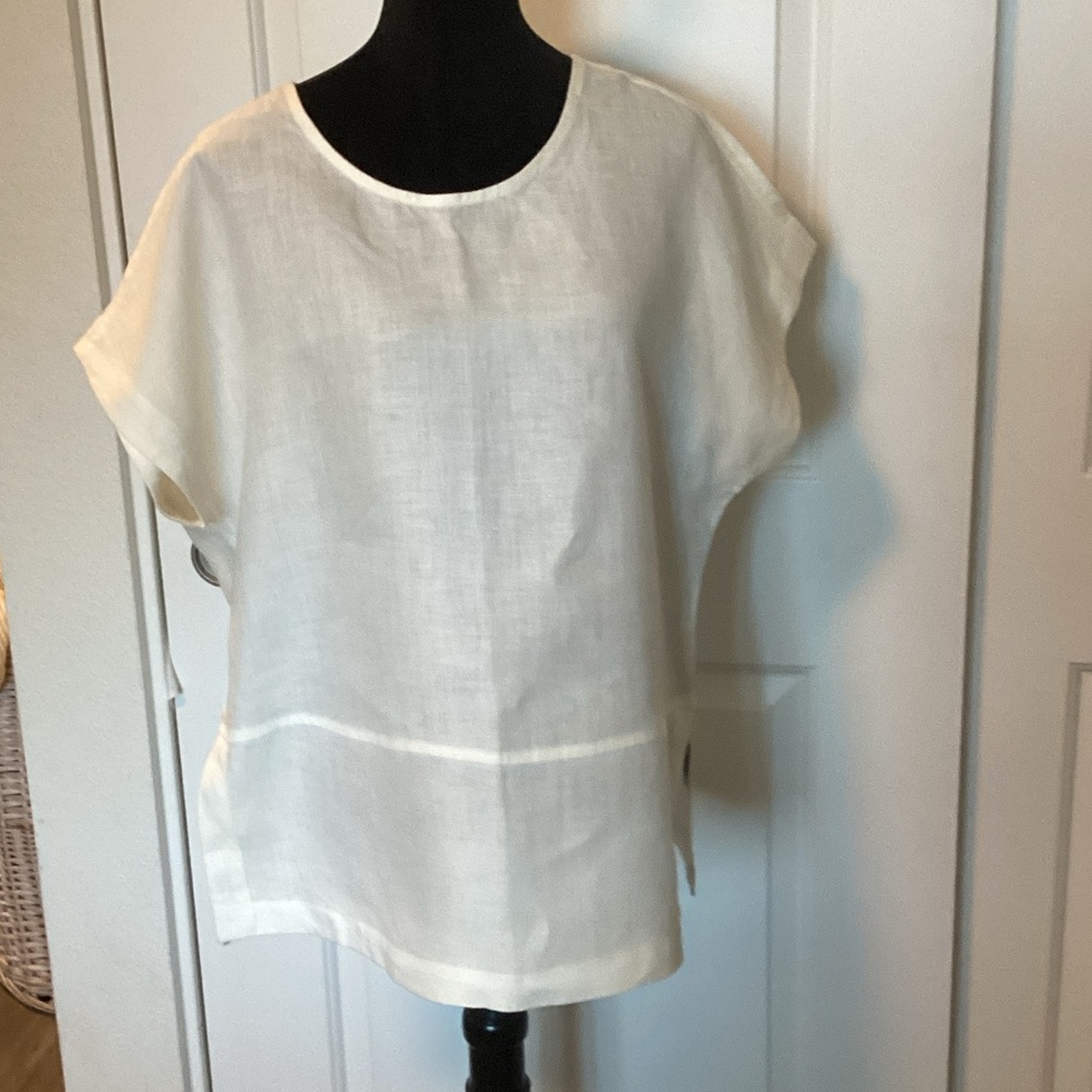 Chic Off White Women's Linen Blouse L NWOT